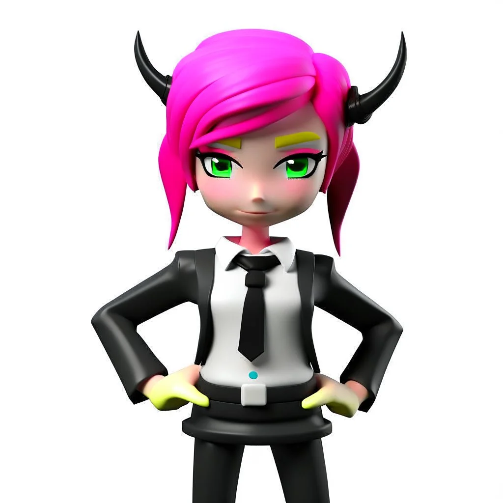 ROBLOX woman character pink hair with horns with white t-shirt and black tie