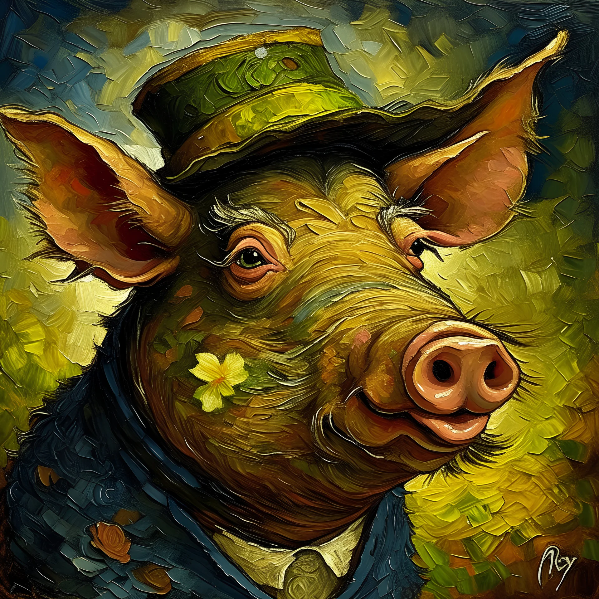 portrait of a platypus pig mix by van gogh
