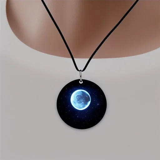 necklace with a simple, elegant design featuring a single, shimmering polyester in moon pendant