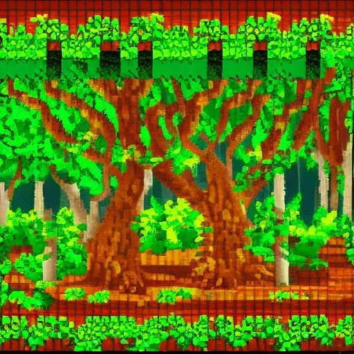 escena de un bosque jungloso en pixel art