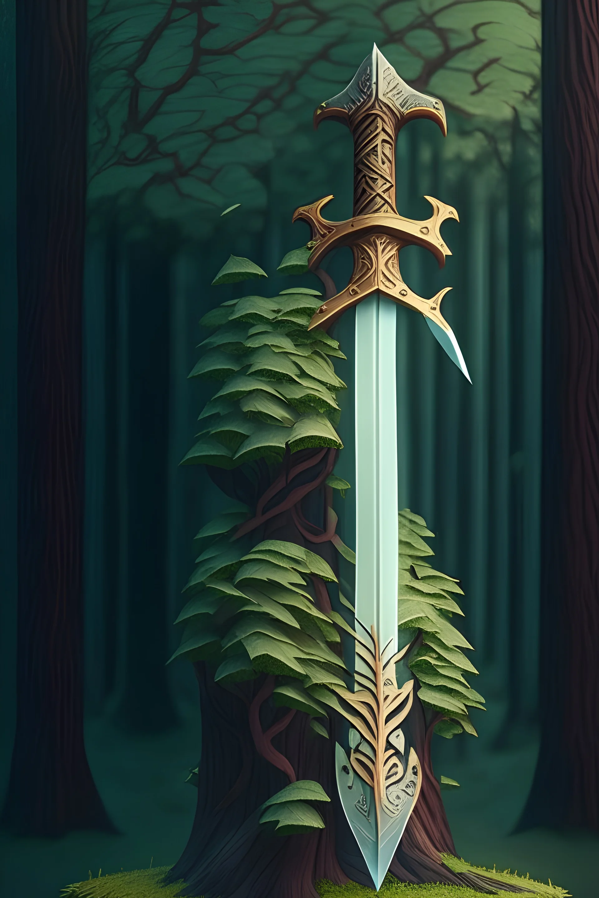 stylized sword made out of trees