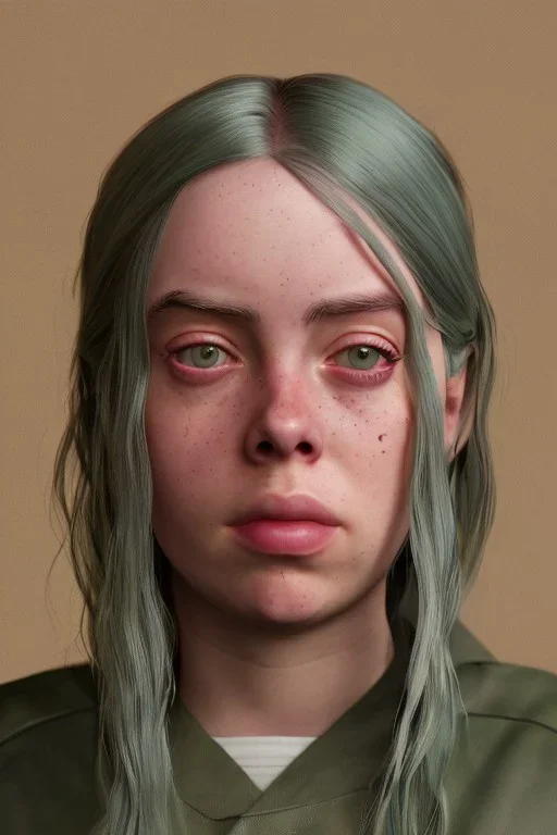 Billie Eilish, ying in the bathroom, photorealistic illustration