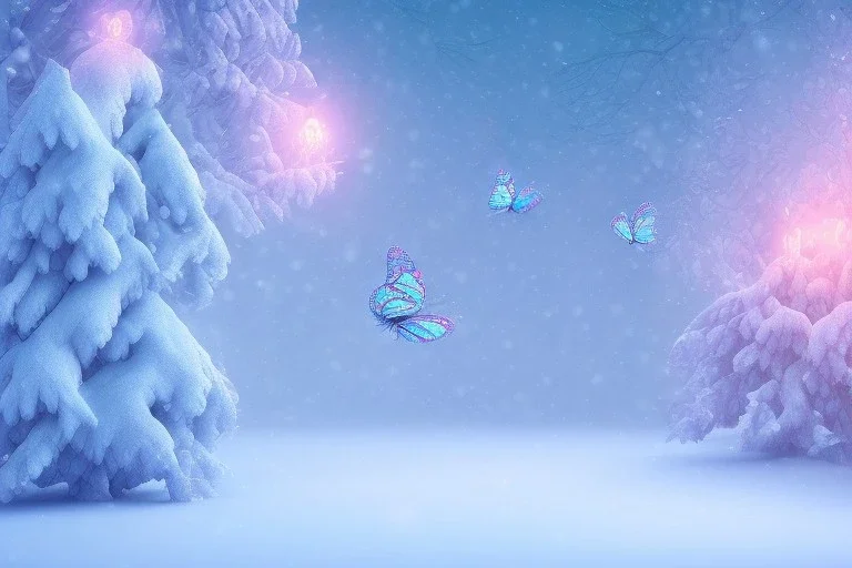 opening to the soft pink and blue crystal rise of snow and butterflies