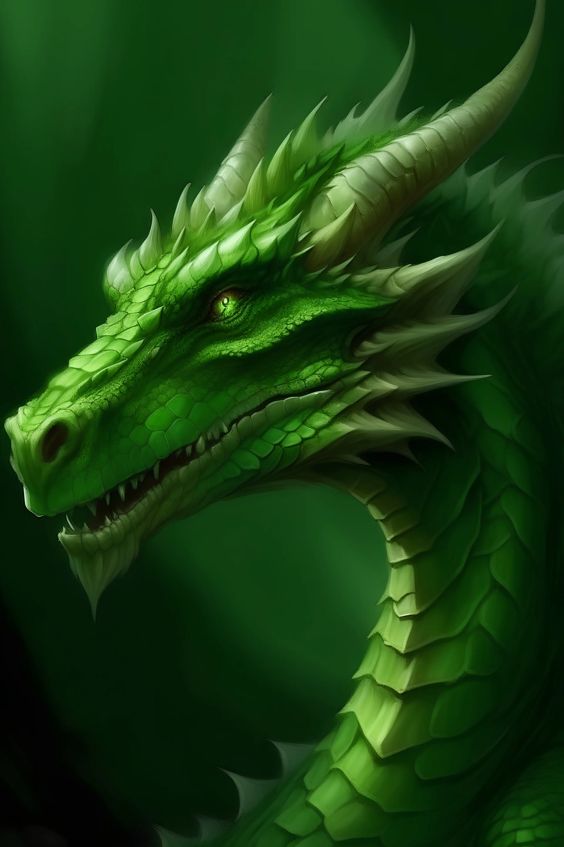 Портрет дракона зелёного цвета