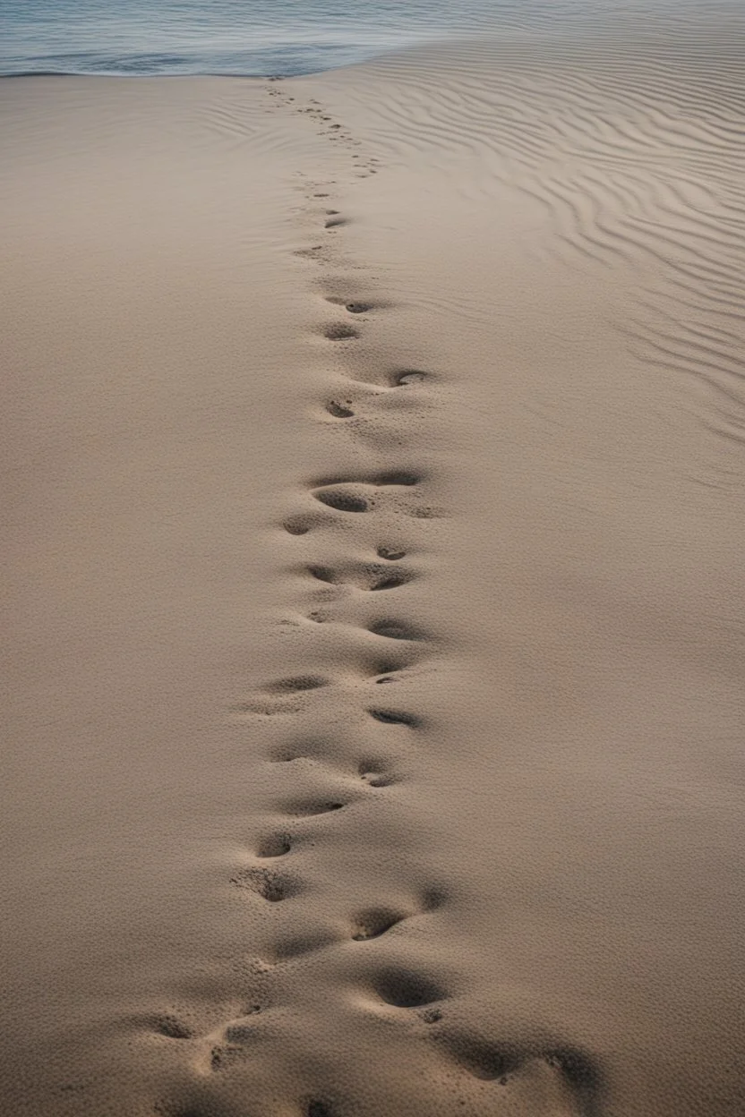 Sand Near THE WATER OF LAKE Gennisaretsky, bare footprints lead to the water. The image is in high quality in 8K.