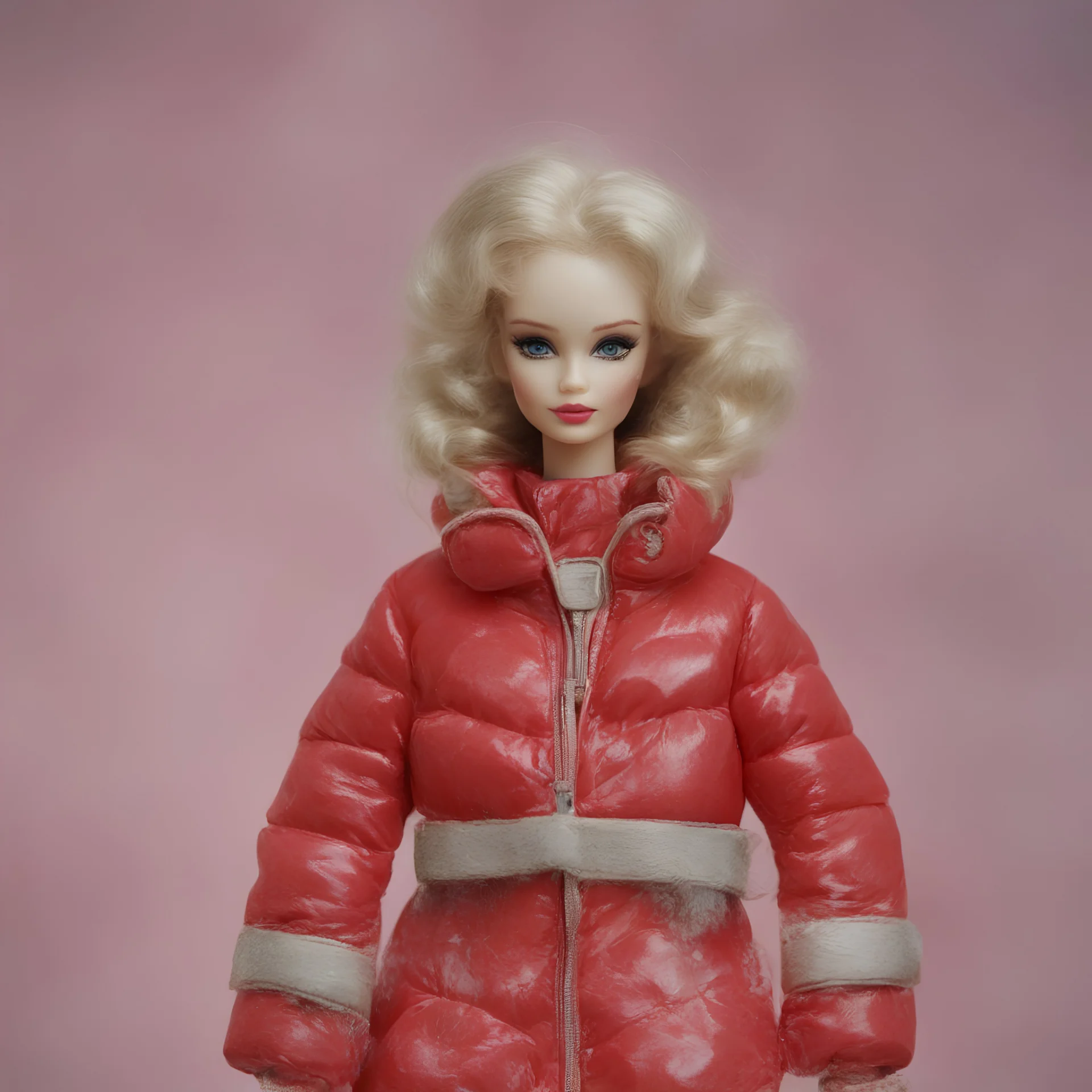 Barbie doll, red, autochrome, plastic puffy jacket