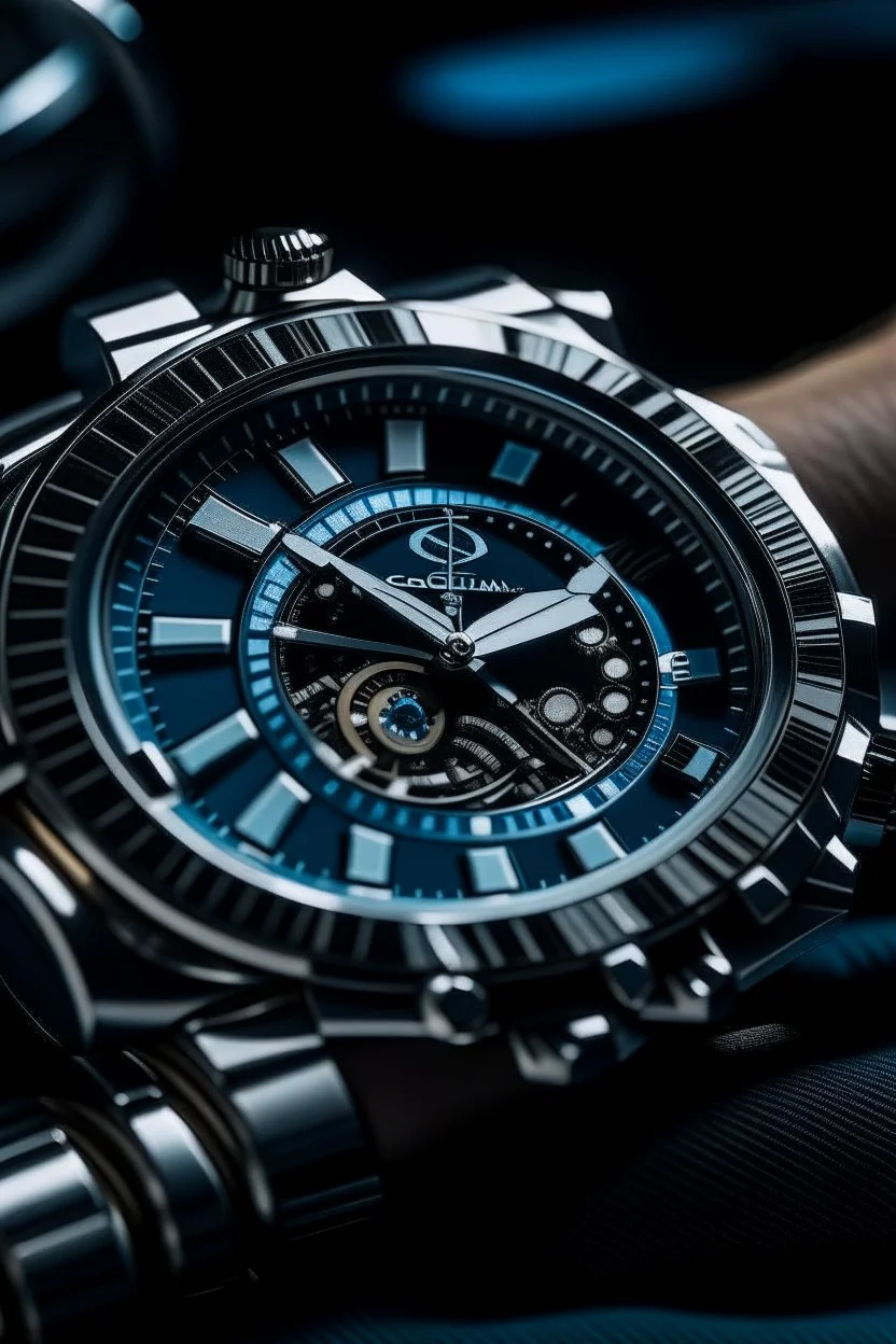 Generate an image of someone wearing the Cartier Diver watch in a professional environment, with a stable.cog in the background, reflecting a balance between work and style.