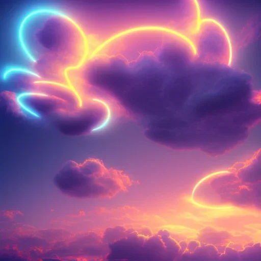 highly detailed smoky clouds, made of thin neon lights