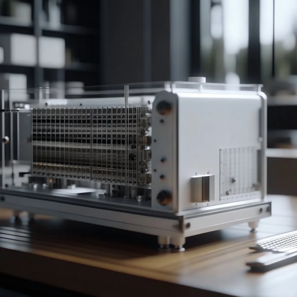 A see through polycarbonate Type interface setter:Large prop assembly machine designed by Dieter Rams. industrial design inspiration. Unreal engine render 8k, beautiful natural lighting, on desk