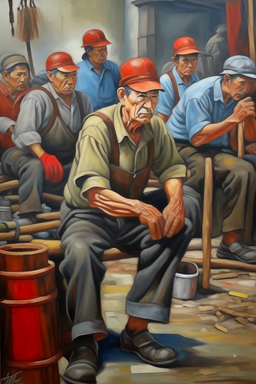 Worker rights oil painting