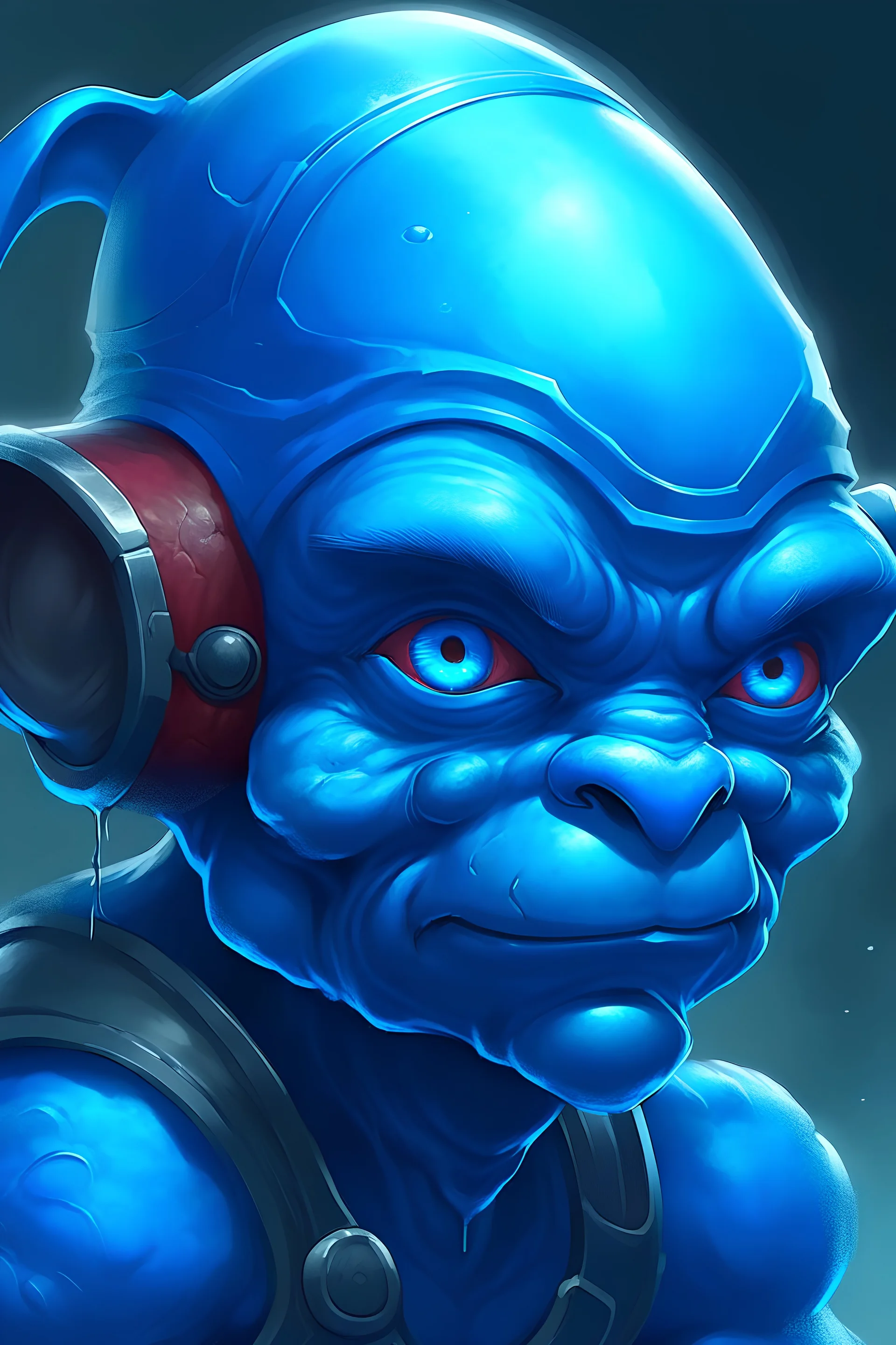 Digital painting of a cyborg smurf