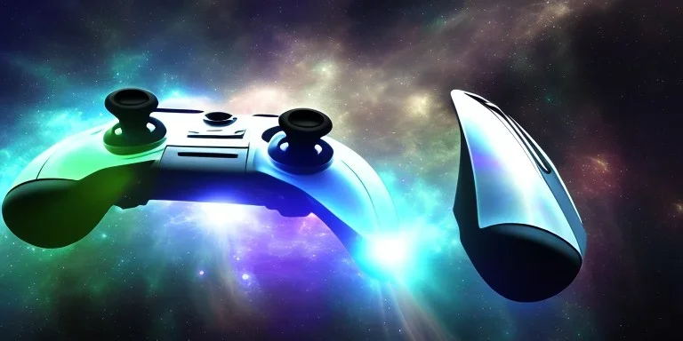 shiney xbox elite controller fusion design. nebula backround . sunflare . centered