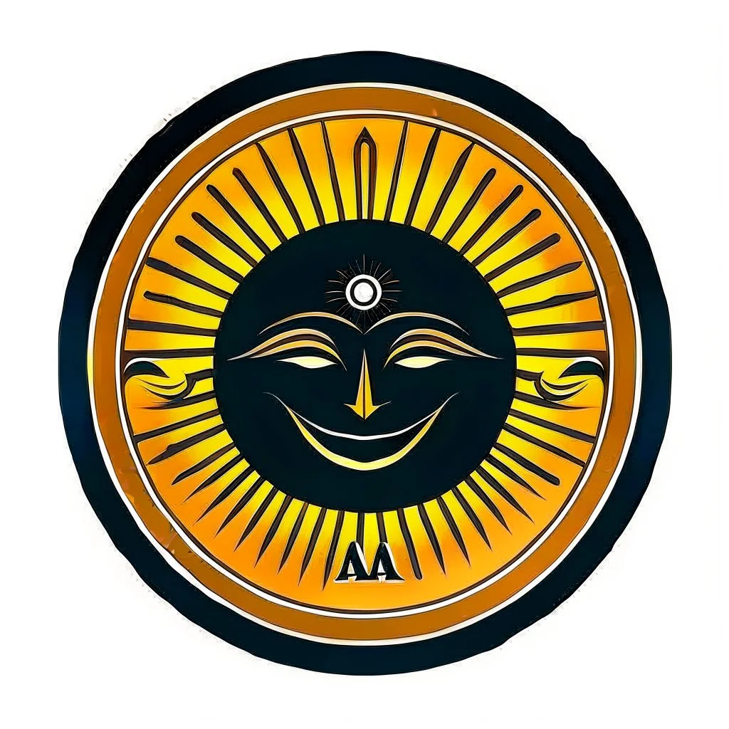 A circle face logo with the name (ZAHA) for a cafe with a symbol of the sun