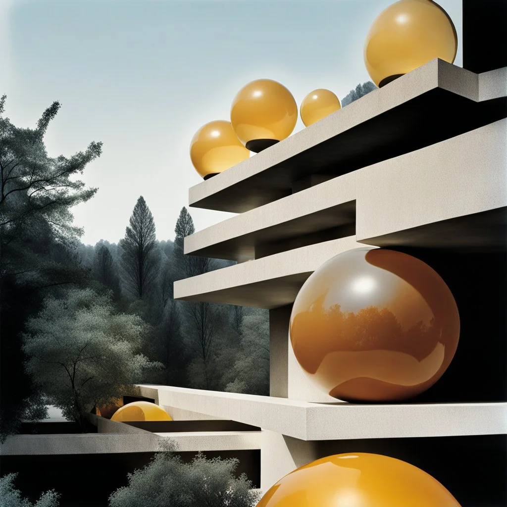 Photograph, odd brutalist building, George Grosz, bright, dettagli della struttura molto accentuati, polvere, 1950, Magnifica immagine di un paesaggio naturale con marmi gialli imponenti accanto a strutture artificiali verticali altissime e alberi. Queste strutture sembrano blocchi rettangolari riflettenti, come colonne di vetro, che creano un contrasto tra il naturale e l'artificiale. Gabbia brutalista si erge solitaria. Persona osserva. bianco con venature e solchi. Magma liquido nero