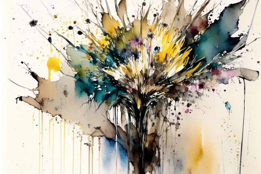 flowers in the style of Agnes cecile,frank Auerbach, in frame, watercolor, wet on wet and splattering techniques, centered, perfect composition, abstraction, surrealism