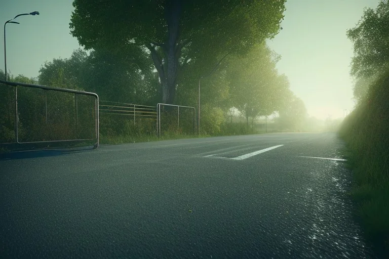  old concrete barrier,grunge dirt road, realistic, unity engine, bloom,cinematic lighting,green tone, octane render.