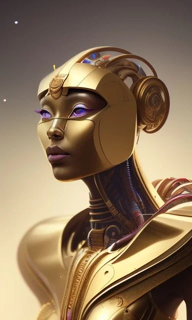 Pharaonic robot , head and shoulders portrait, cinematic, 8k, resolution concept art portrait by Greg Rutkowski, Artgerm, WLOP, Alphonse Mucha dynamic lighting hyperdetailed intricately detailed