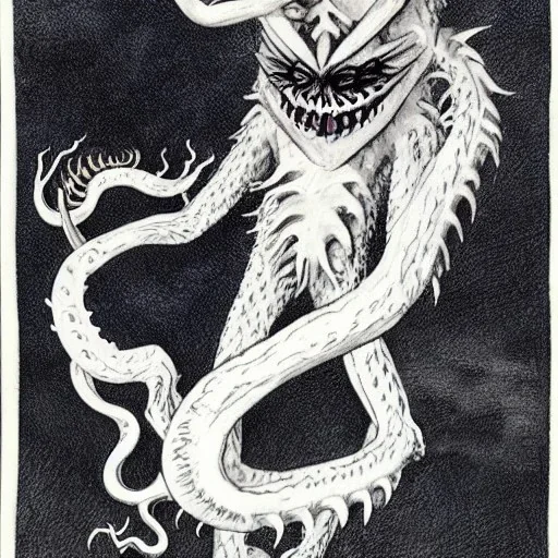 Wendigo monster with bat face and white skin and tentacles