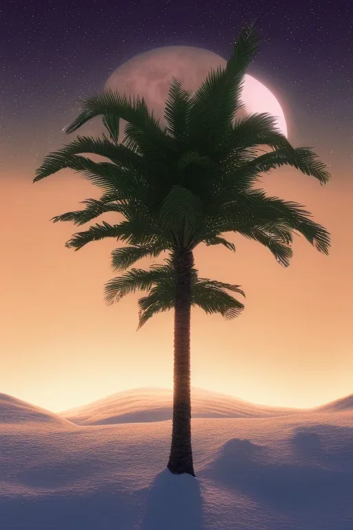 1980's aesthetic vaporwave palm trees with lighting with moon with audi in the winter snow