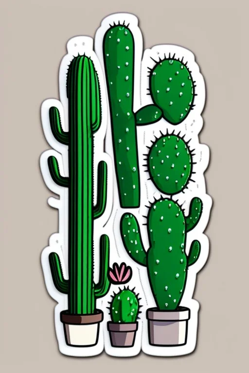 cute cartoon anime cactus sticker, anime style, white background color