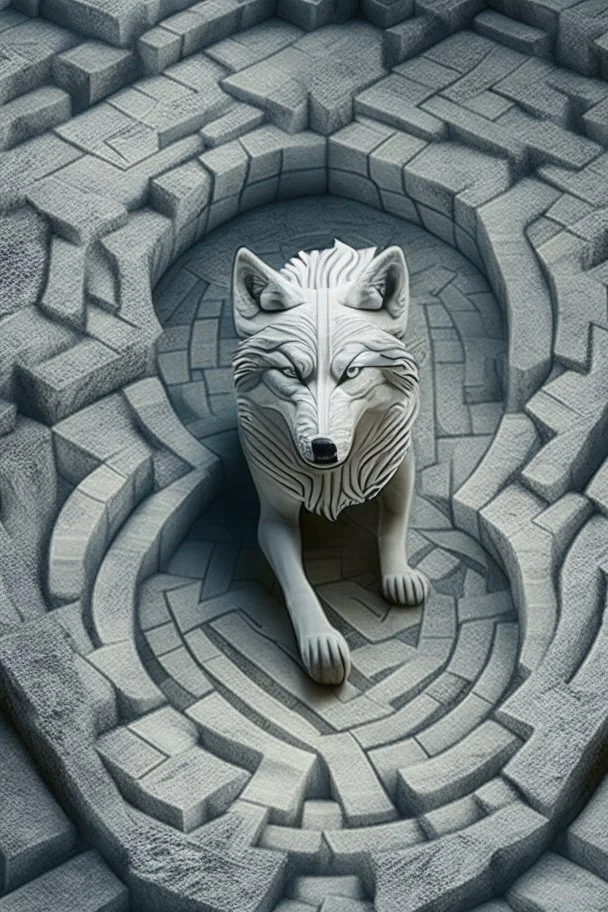 marble wolf in stone labyrinth