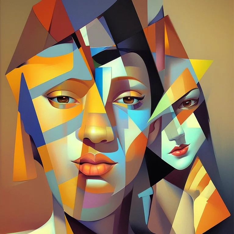 a painting of a man and a woman, a cubist painting by Keith Mallett, cg society, figurative art, cubism, fauvism, art