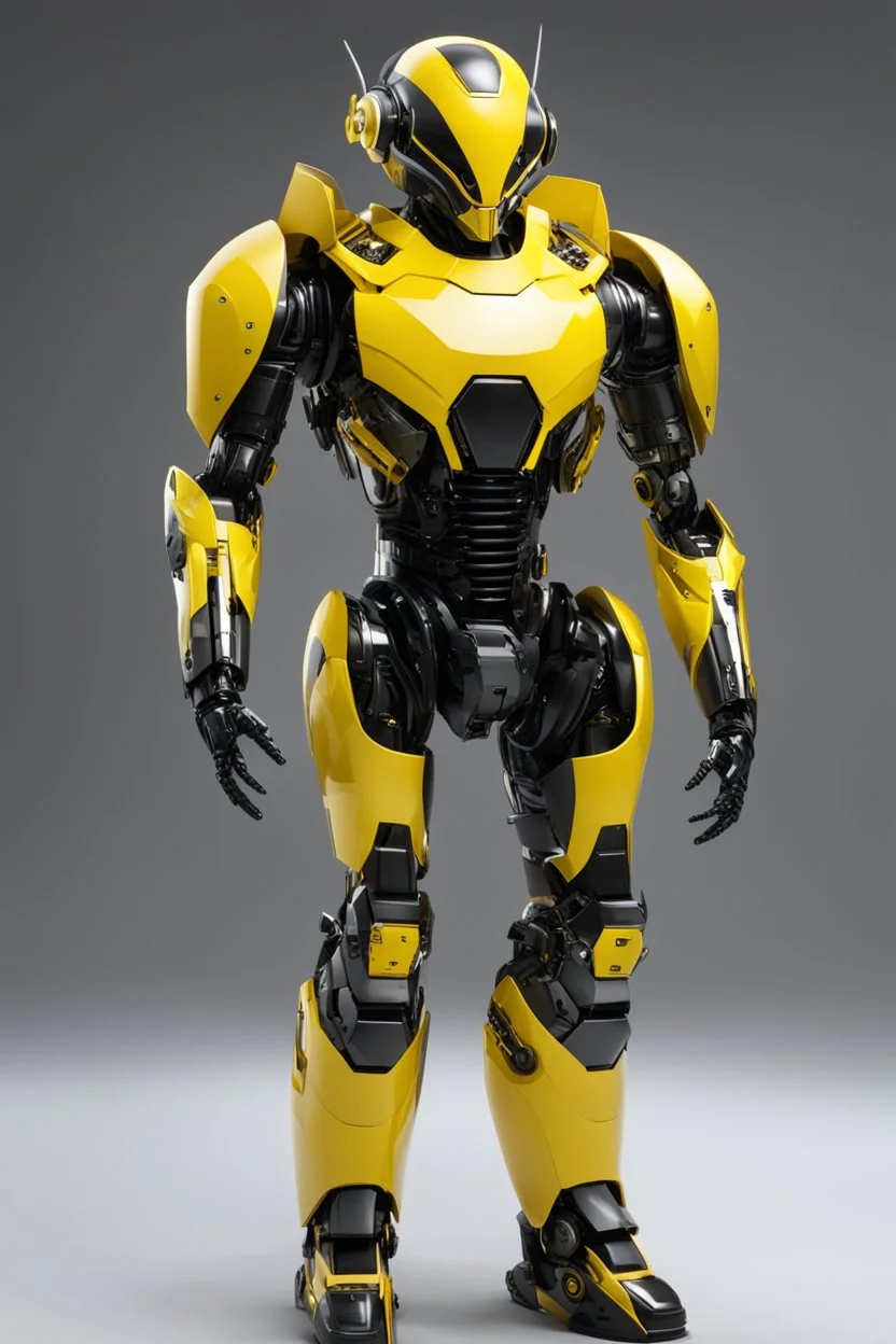 Yellow and black robotic beeman from the future with armor