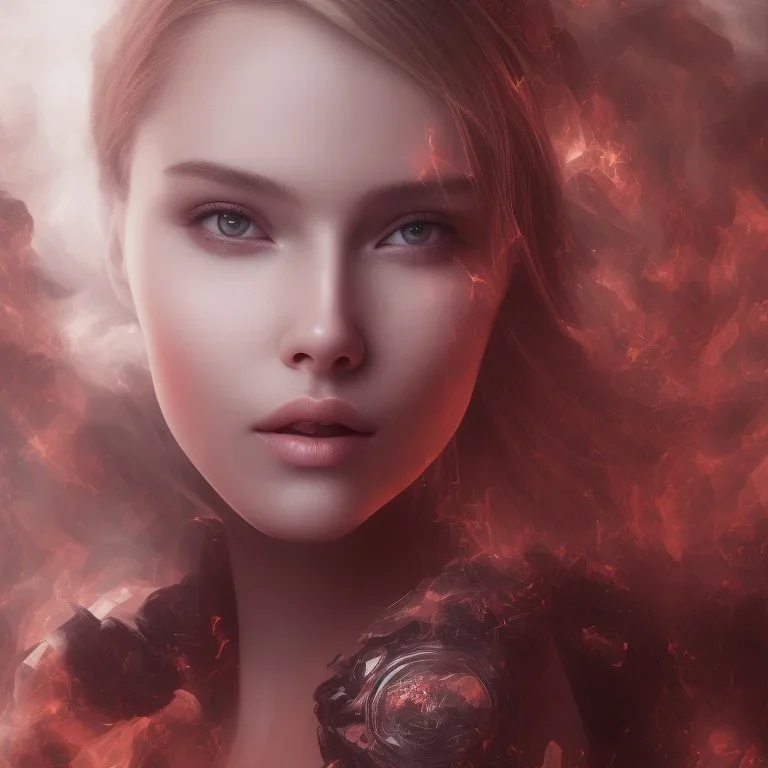 Scarlett Leithold full body covered with liquid thick and glue blue and red smoke in the air bees flying fog backlit HDR cinematic lighting 4k