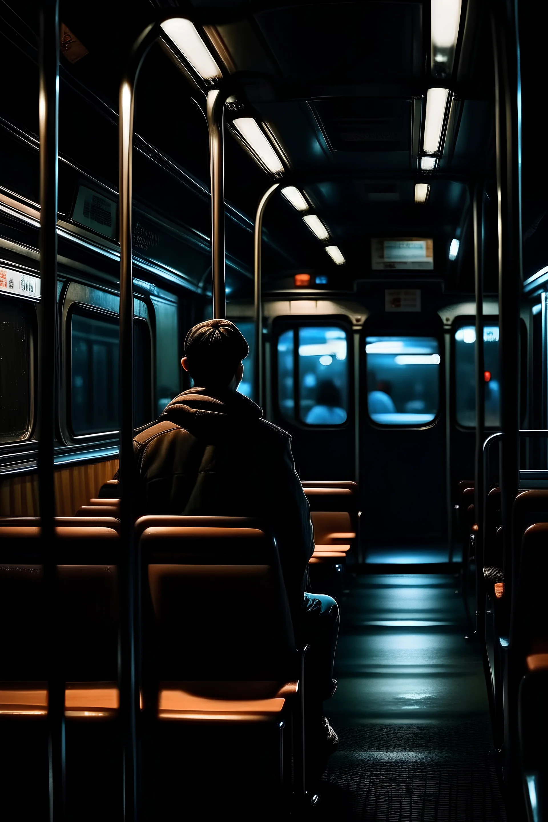 yöllä yksin linja-autossa