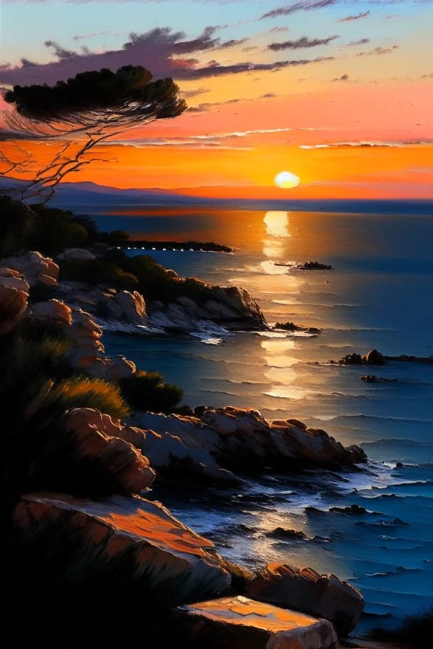 Cap Salou, sunset, painting, ocean view