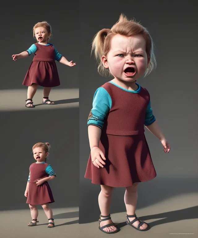 Penny Hofstadter toddler, full body, dramatic lighting, angry, hyper realistic