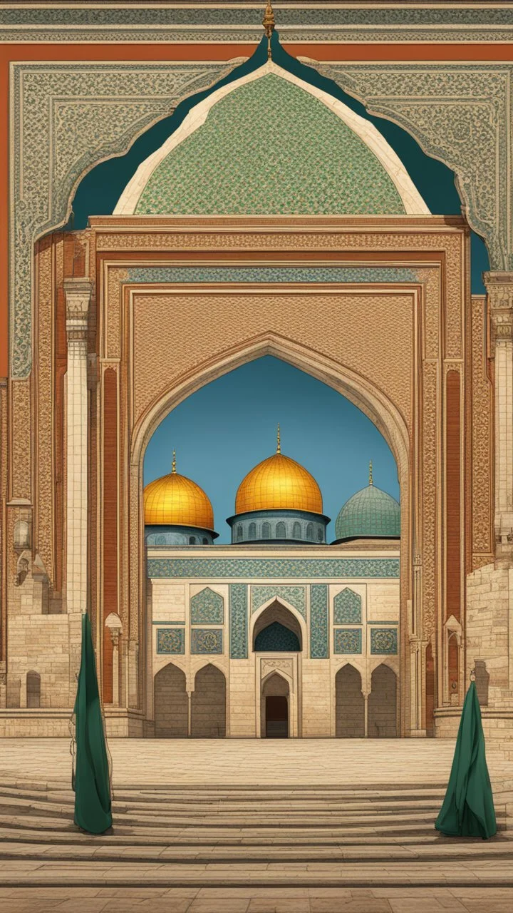 A unique and diverse rendering of Al-Aqsa Mosque, with intricate details and vibrant colors that capture the essence of Palestinian culture.