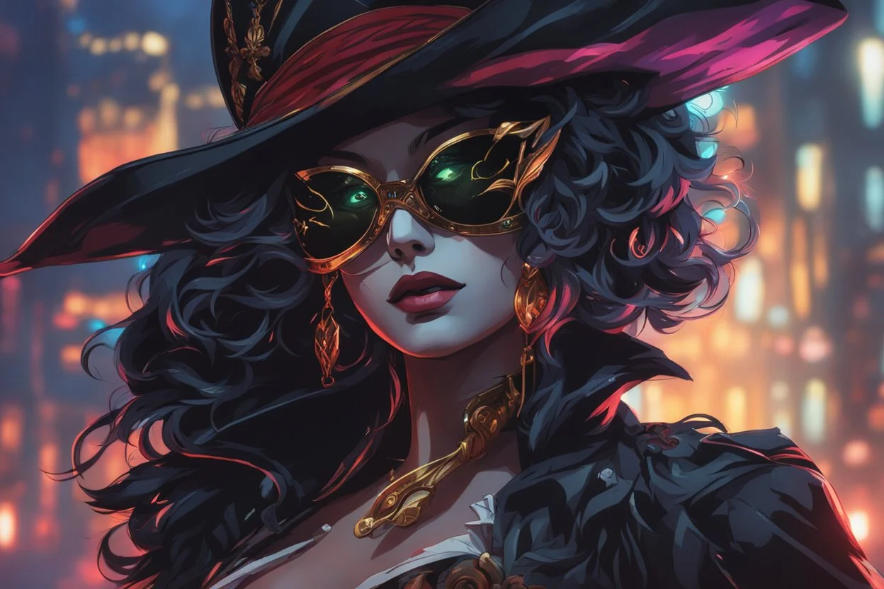 Hot Evelyn venom in 8k solo leveling shadow artstyle, pirate them, mask, close picture, sea, neon lights, intricate details, highly detailed, high details, detailed portrait, masterpiece,ultra detailed, ultra quality