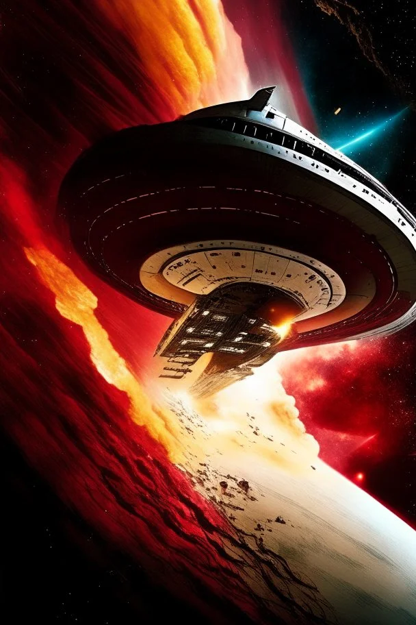 Star Trek's ship Voyager entering the red zone at the edge of known space