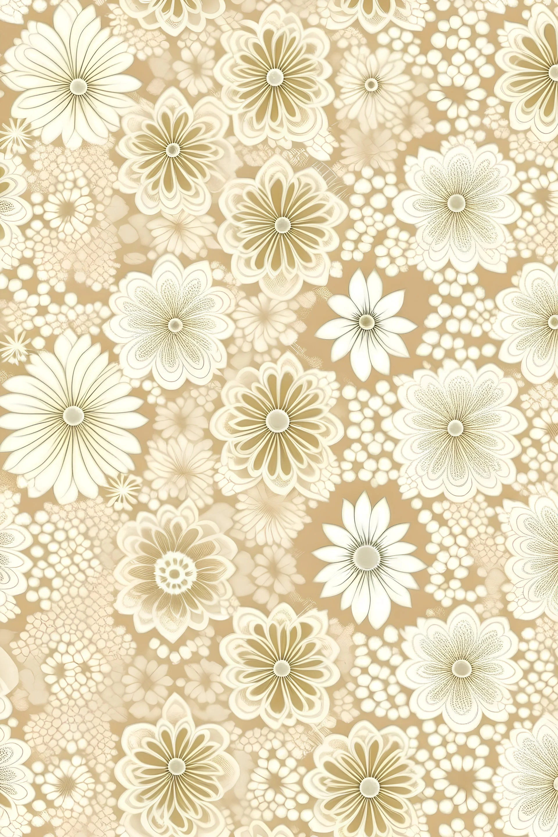 Infinite pattern, tilable, flat texture, flowers lace, photorealistics effects, beige and white