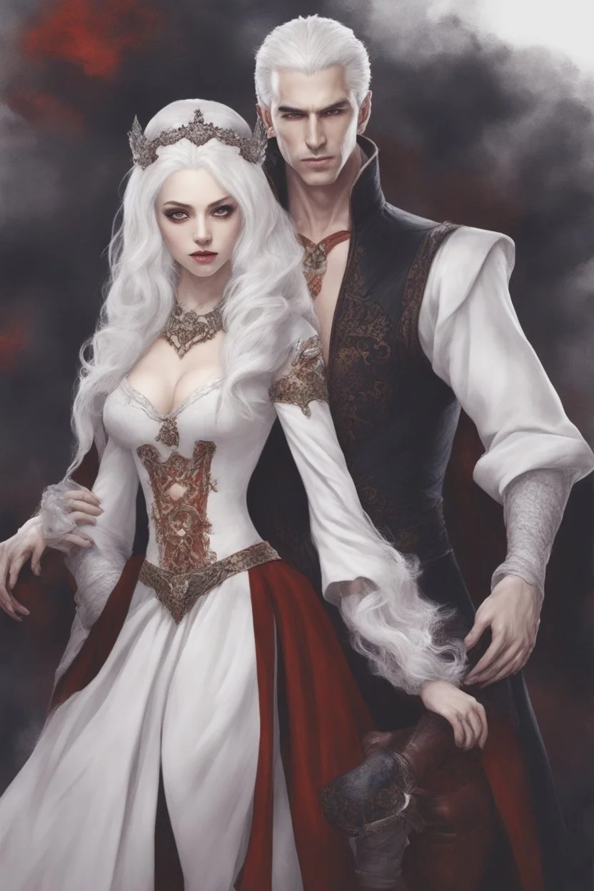 Vampire queen with white hair, with her king