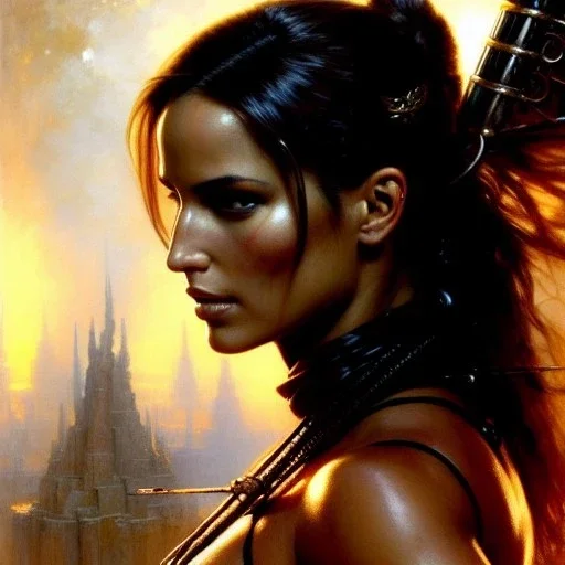 portrait beautiful face Lara Croft ,busty,ancient metal armor balanciaga fashion clothe painting by gaston bussiere, greg rutkowski, yoji shinkawa, yoshitaka amano, tsutomu nihei, donato giancola, tim hildebrandt, oil on canvas, cinematic composition, extreme detail,fit full head inside picture,16k