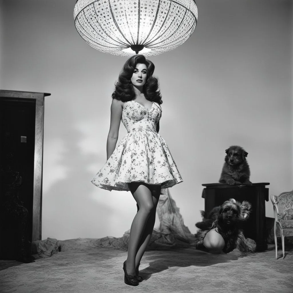 [high res photo by Russ Meyer] the bottom of her dress is a Lampshade, light from inside, view from below [spanish fiesta]