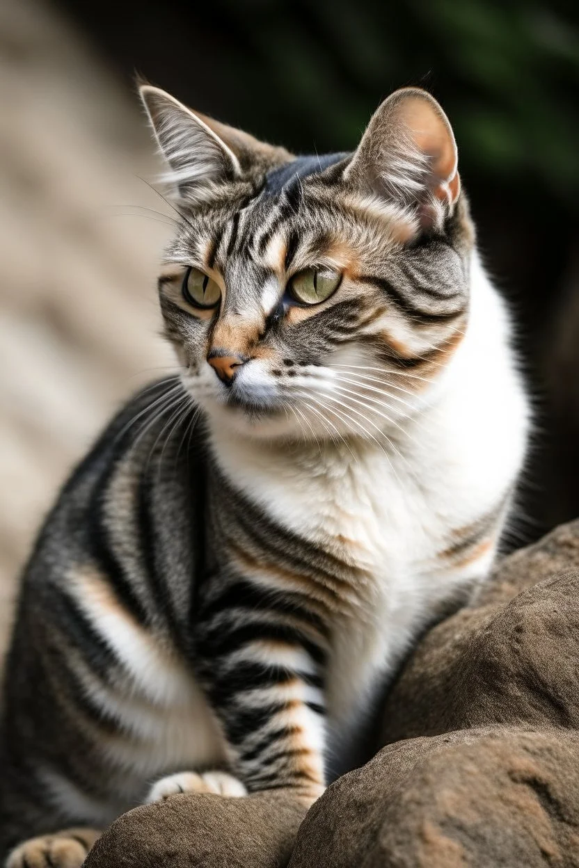 Portrait of a cat next to The rock