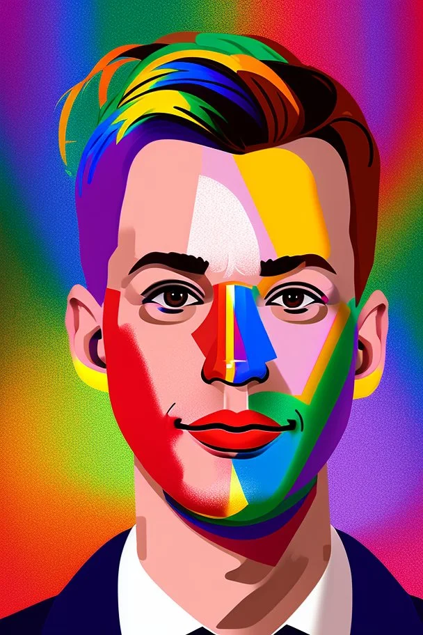 Portrait by a gay politician in his 30s he has pride colors painted in his face