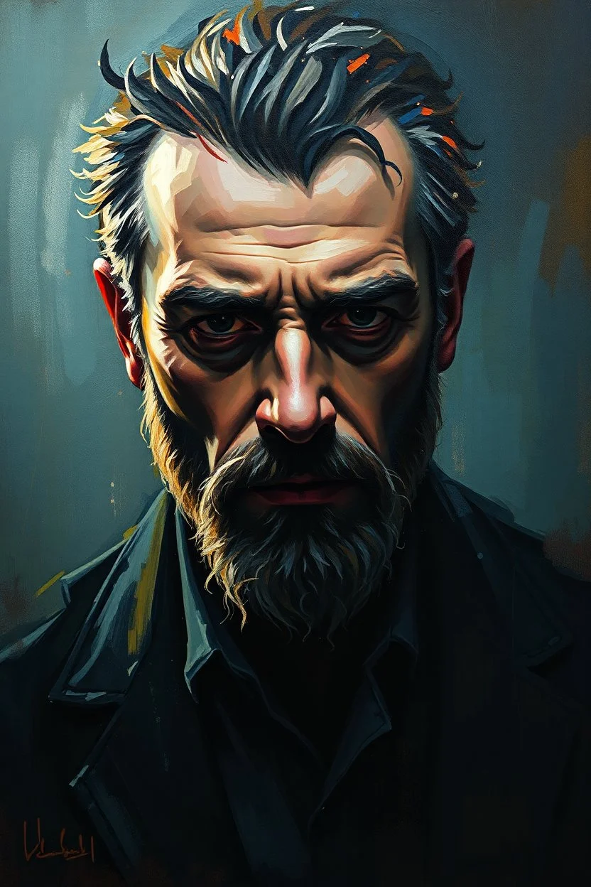 Beautiful Impressionist painting of a dark dramatic character, Fusion between Jeremy Mann and Marta Dahlig and Daniel F Gerhartz, Annie Leibovitz, Long shot –v 4