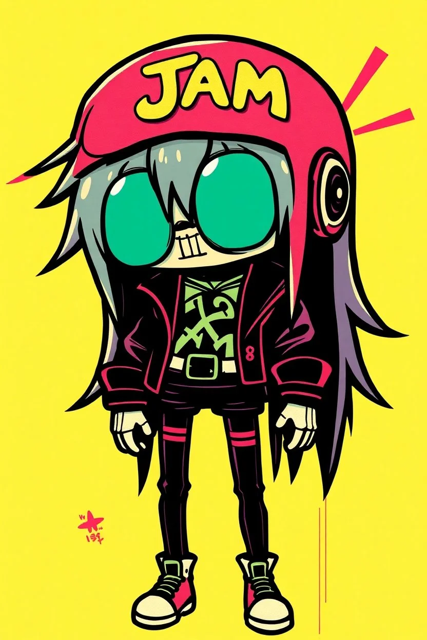 jam cartoon character cypher punk japanese style in the style of warhol