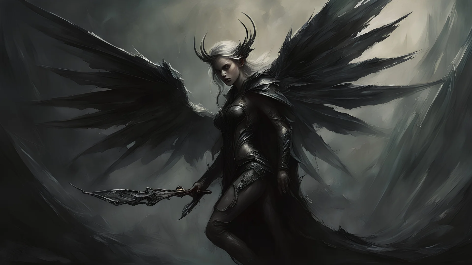 Demonic Elves with Wings,, Full Body Shot, Hyperrealistic, Photorealistic, Instant Details, darkness, by Raymond Swanland & Alyssa Monks & Anna Razumovskaya