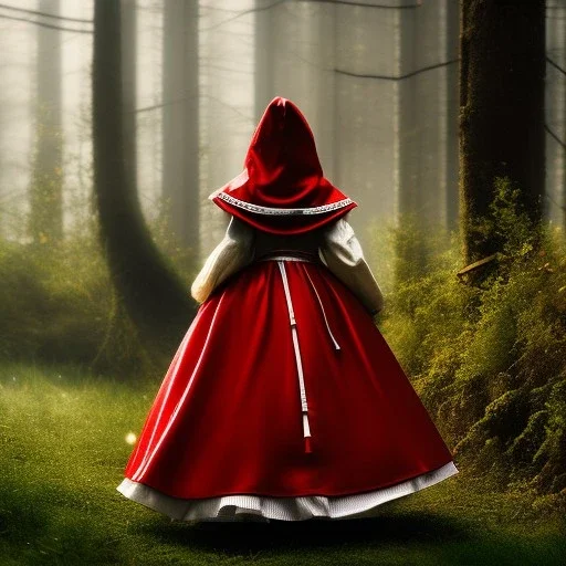 little red riding hood, by tim burton, cinematic lighting, Hyperrealism, 8k uhd, depth of field, photography, unreal engine, octane render, raytracing, cgi, lumen reflections, cgsociety, ultra realistic, volumetric fog, insanely detailed, intricate