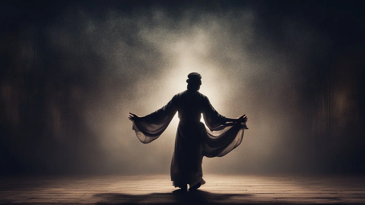 The Mystical Sufi Dance with dark grungy rustic background at night