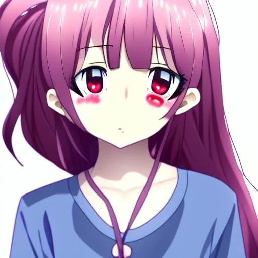 Anime girl blushing and looking right and facing slightly down