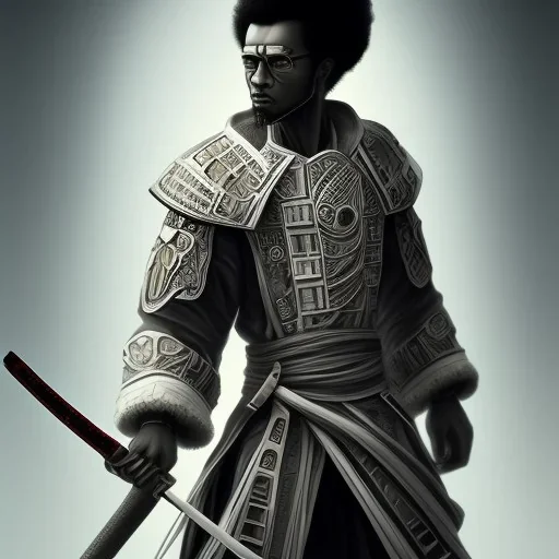 Guerreiro samurai afro com dreads futurístico