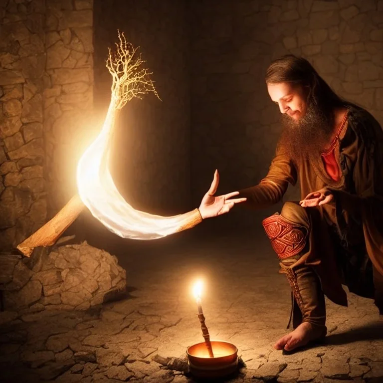 Cleric casting a spell to heal a damaged home