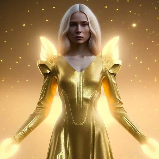 beautiful cosmic golden male, long hair, nice smiling, delicate colors, beautiful glamour galactic golden dress, ultra sharp focus, 8k, unreal engine 5, extremely sharp detail, light effect, soft light atmosphere of a spaceship, smooth, full of details, face in front, complete vision of face and body