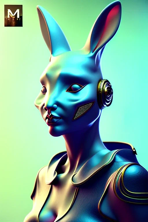 Portrait Sweet ceramics Rabbit mask, natural body, cyberpunk style, color background, photo studio, unreal engine 5, concept art, ray tracing, lumen lighting, ultra detail, volumetric lighting, 3d.